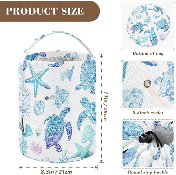 Line Art Turtles Starfish and Coral Yarn Bag Small Crochet Bag Drawstring Yarn - Image 3