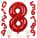 40 Inch Red 8 Balloons Number, Big Self Inflating Foil Girls 8th Birthday by Isndare
