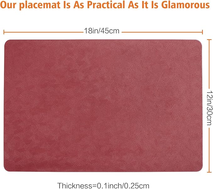 Vinyl Red Placemats Set of 4 Wipeable Waterproof Table Mats | Heat Resistant - Image 6
