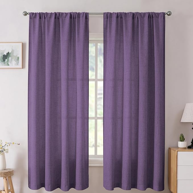 Tollpiz Short Linen Curtain Bedroom Rod Pocket Semi Sheer Curtains Burlap Light by Tollpiz