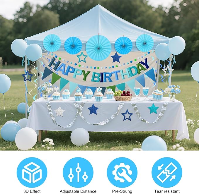 3D Happy Birthday Banner, Pre-Strung Felt Party Decorations | Ready-to-Hang 3D - Image 9
