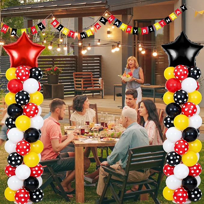 2 Set Adjustable Mouse Theme Birthday Balloon Column Stand Kit Polka Dot Red - Image 5