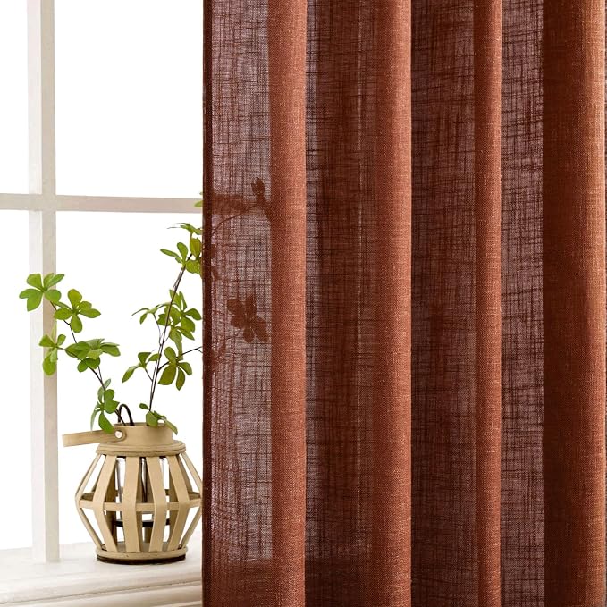 MIULEE Burnt Orange Fall Linen Curtains 52x54 Inch 2 Panels - Image 5
