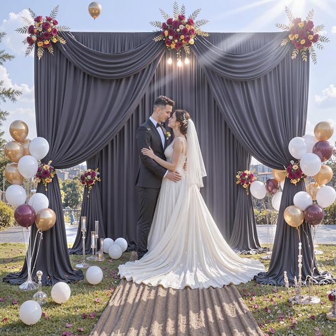50 ft x 10 ft Wrinkle Free Charcoal Backdrop Curtain - Image 3
