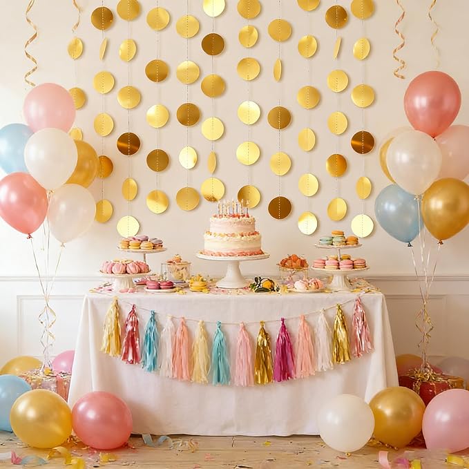 6 Pack Gold Circle Garland Each 13Ft Hanging Paper Circle Banner | Shiny Dots - Image 6