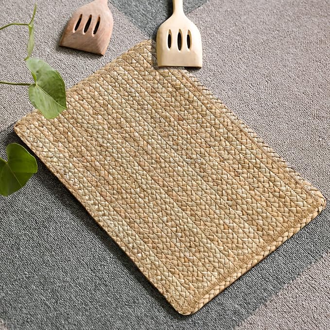 Woven Placemats Set of 4 Rattan Placemats Rectangle Natural Placemats Wicker - Image 8