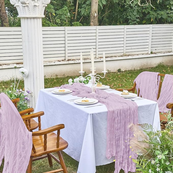 IVAPUPU 4 Pcs Cheesecloth Table Runner - 10ft Lilac Purple Lavender Boho Gauze - Image 7