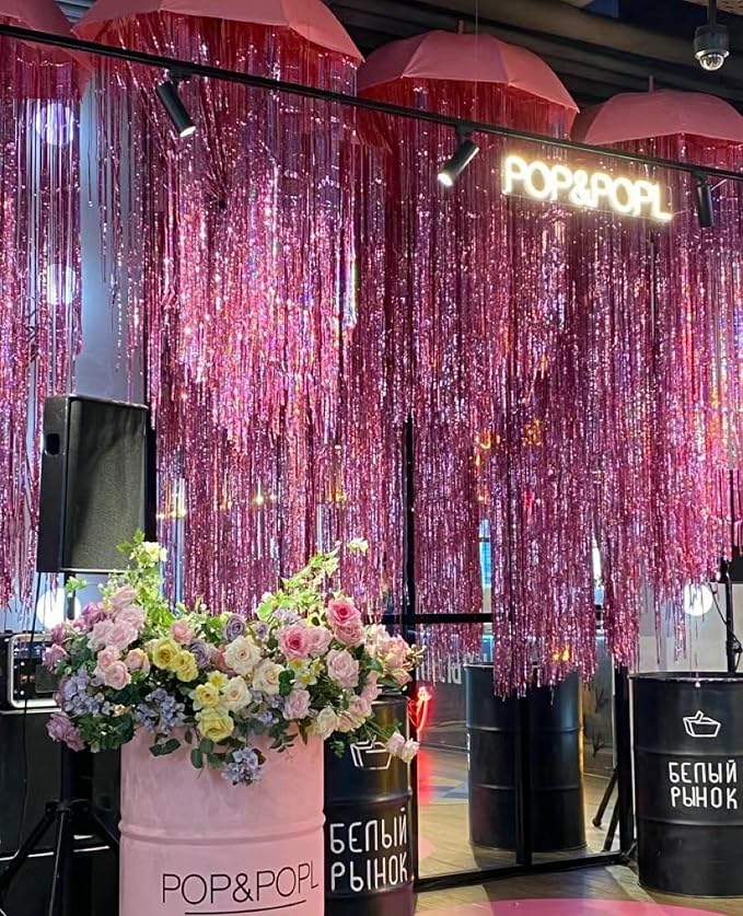GOER 3.2 ft x 8.2 ft Metallic Tinsel Foil Fringe Curtains Party Photo Backdrop - Image 2