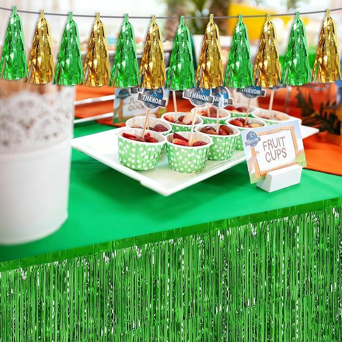 3P Sage-Green Gold Tassel Banner Garland Metallic Foil Fringe Banner Tinsel - Image 4