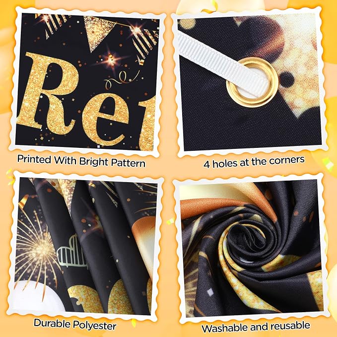 Retirement Party Decorations Black Gold Happy Retirement Banner and 18pcs - Image 7