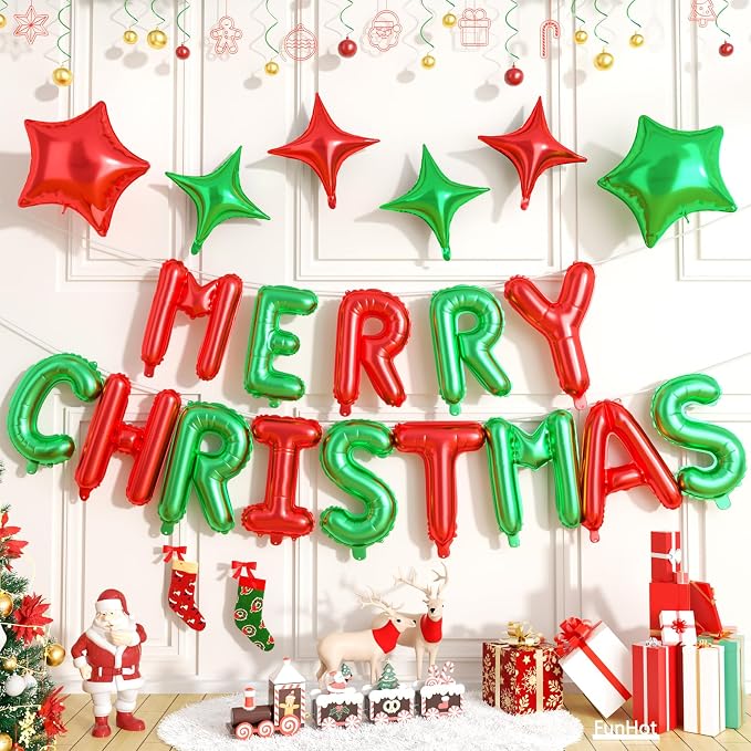 FunHot Merry Christmas Balloons Banner, 16 Inch Xmas Letter Balloons by FunHot