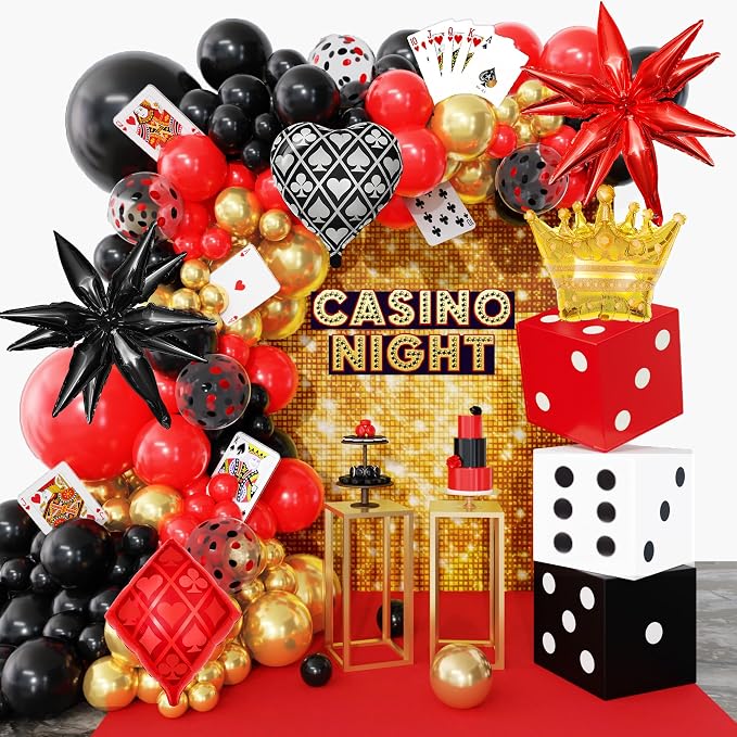 144PCS Casino Theme Party Decorations Dice Boxes | Black Red Dice Crown Poker by Amandir