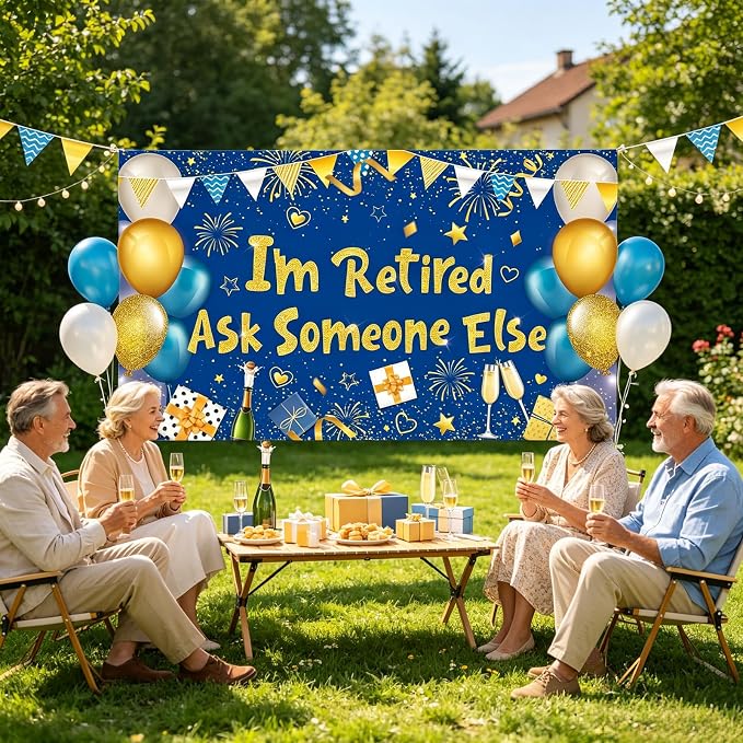 Blue Gold I'm Retired Ask Someone Else Backdrop Banner Photography Background - Image 4