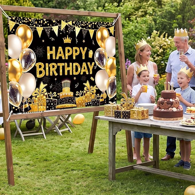 Blulu Happy Birthday Backdrop Banner Sign Poster Large Fabric Glitter Balloon - Image 8