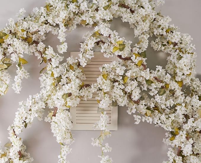 Artificial Flower Garland 2pcs 5.6ft Hydrangea Vine Decor, Hanging Faux - Image 8
