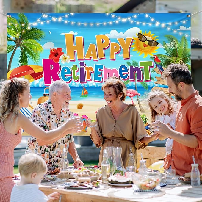 Retirement Party Decorations Summer Hawaiian Beach Happy Retirement Banner - Image 2