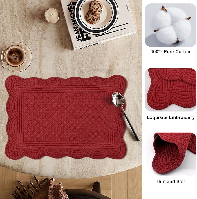 6 PC Quilted Placemats, 100% Cotton Fabric Washable Cloth Table Mats - Image 4