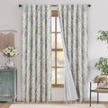 jinchan Blue Floral Linen Blackout Curtains Lined 90 Inch Back Tab 2 Panels | by JINCHAN