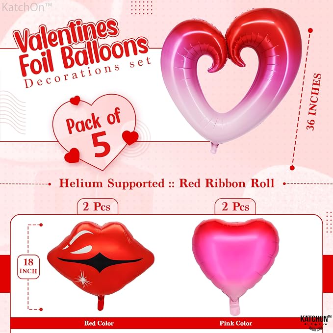 KatchOn Red Lip and Heart Balloons Decorations 36 Inch, Cute Heart, Lips - Image 3