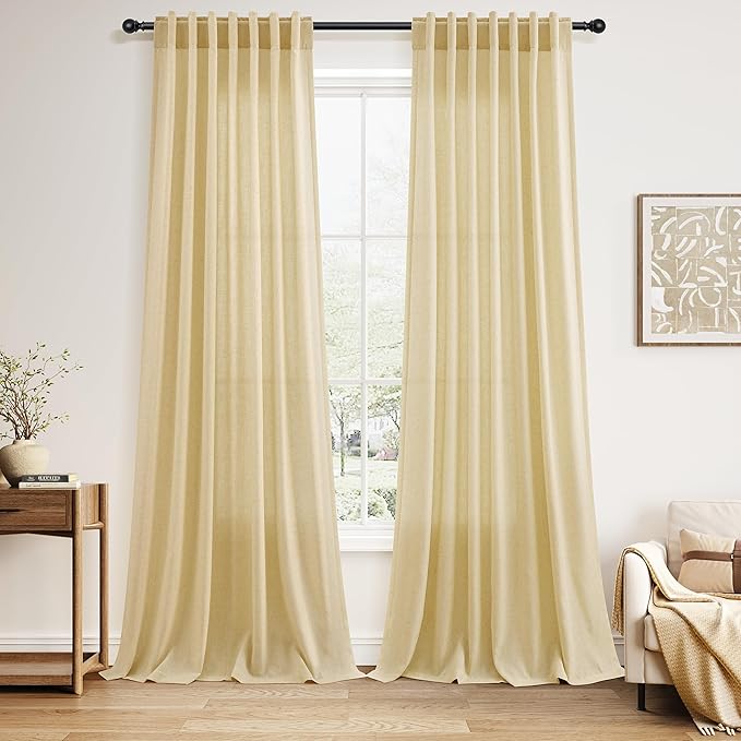 Cream Yellow Curtains 96 Inch Length 2 Panels Set by Nanspring