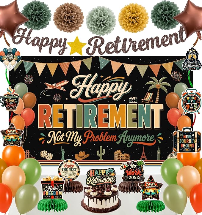 Retirement Party Decorations for Women Men, Vintage Retirement Party Set | by Unknown