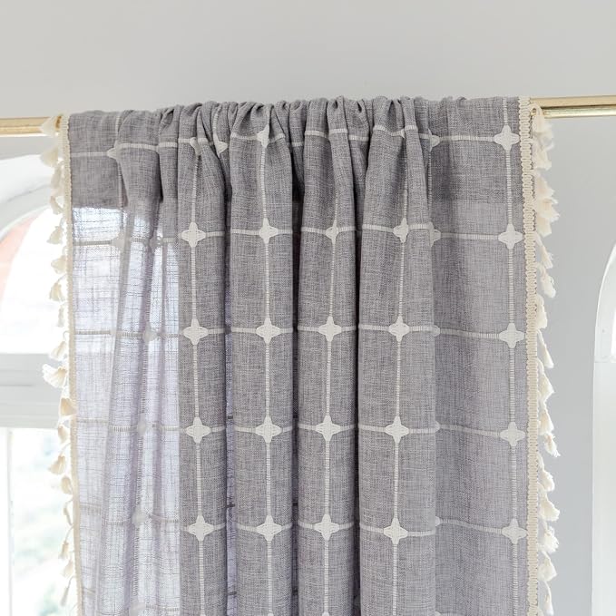 Sutuo Home Boho Curtains for Bedroom Living Room 84 Inch Length, Linen Light - Image 3