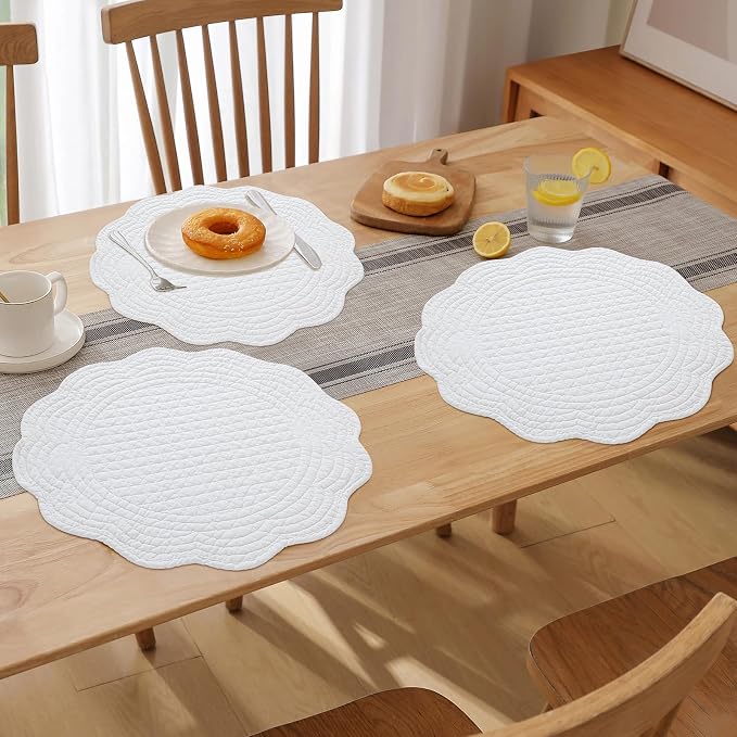 HOMBYS Quilted Placemats Set of 6 Washable Round Placemats - Image 7