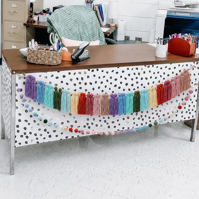 Thiccywoov 2 Pcs 6.5 ft Colorful Teacher Desk Pom Pom Tassel Garland Classroom - Image 6