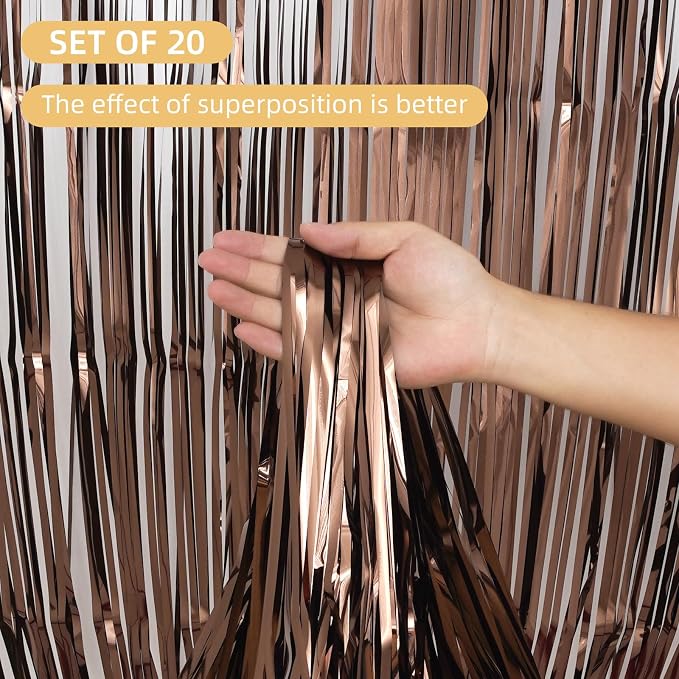 20 Pack Brown Foil Fringe Curtains 3.2ft x 8.2ft Fringe Backdrop Curtain - Image 2