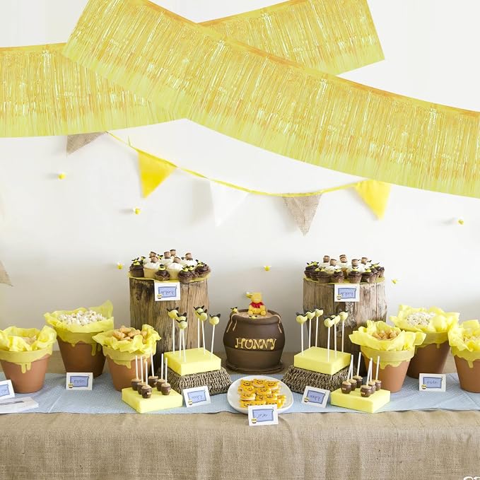 BEISHIDA Shining Yellow Fringe Garland Banner Wall Tinsel Foil Streamers | 3Pack - Image 5