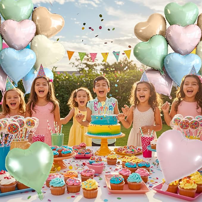 TONIFUL 30 Pcs 18 Inch Pastel Neutral Heart Shape Foil Mylar Balloons | Soft - Image 4