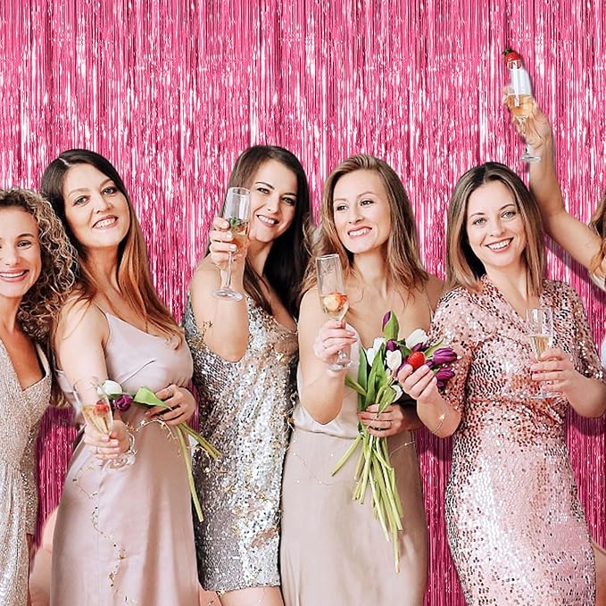 20 Pack Foil Curtain Backdrop Pink Metallic Tinsel Foil Fringe Curtains Photo - Image 3