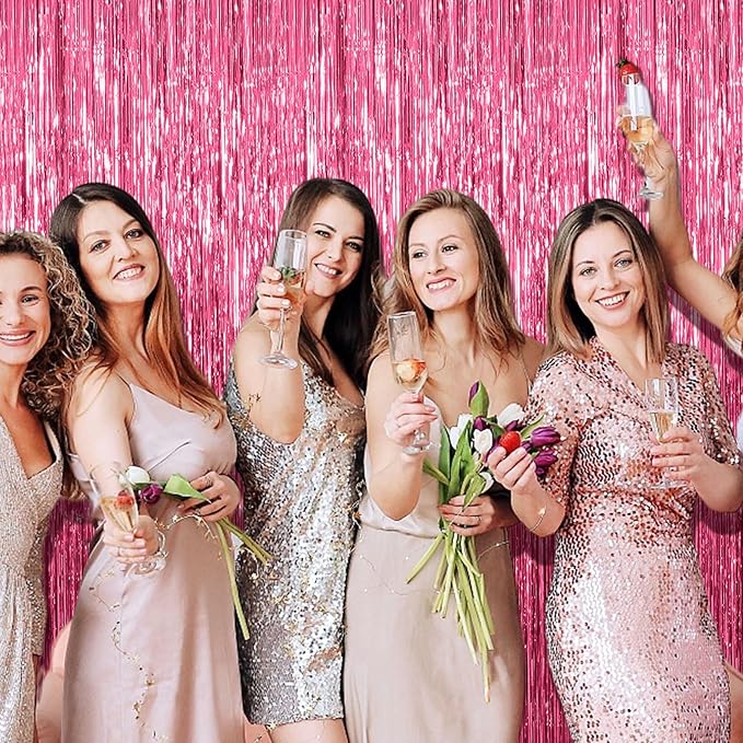 10 Pack Foil Curtain Backdrop Pink Metallic Tinsel Foil Fringe Curtains Photo - Image 4