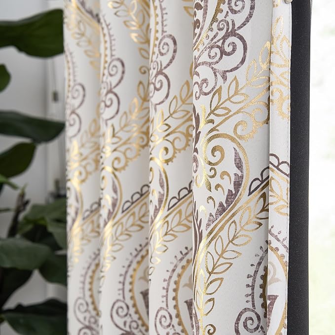 jinchan Gold Foil Blackout Curtains 84 Inch Damask Grommet 2 Panels | Room - Image 8