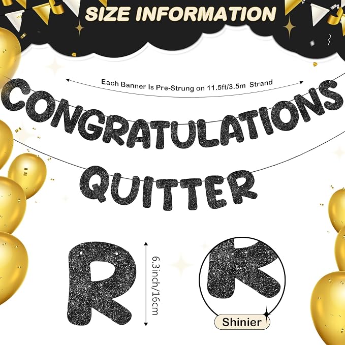 Fulmoon Pre Strung Congratulations Quitter Glitter Banner Funny Retirement - Image 2