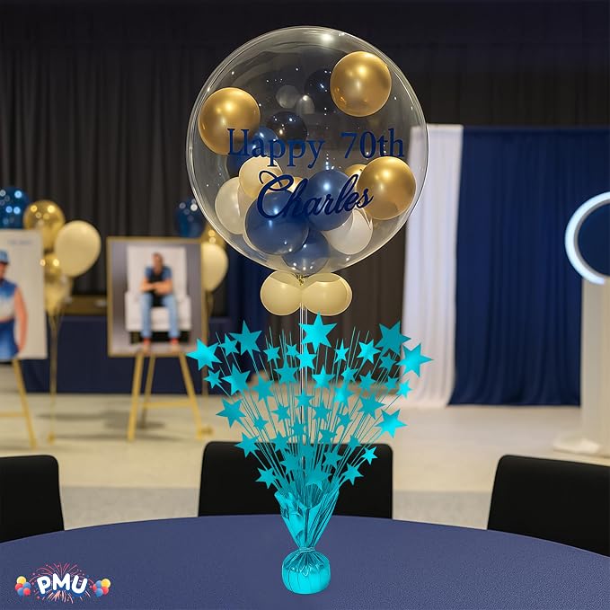 PMU 3 Pack Bursting Star Metallic Foil Spray Centerpiece-Baby Blue Prismatic - Image 3