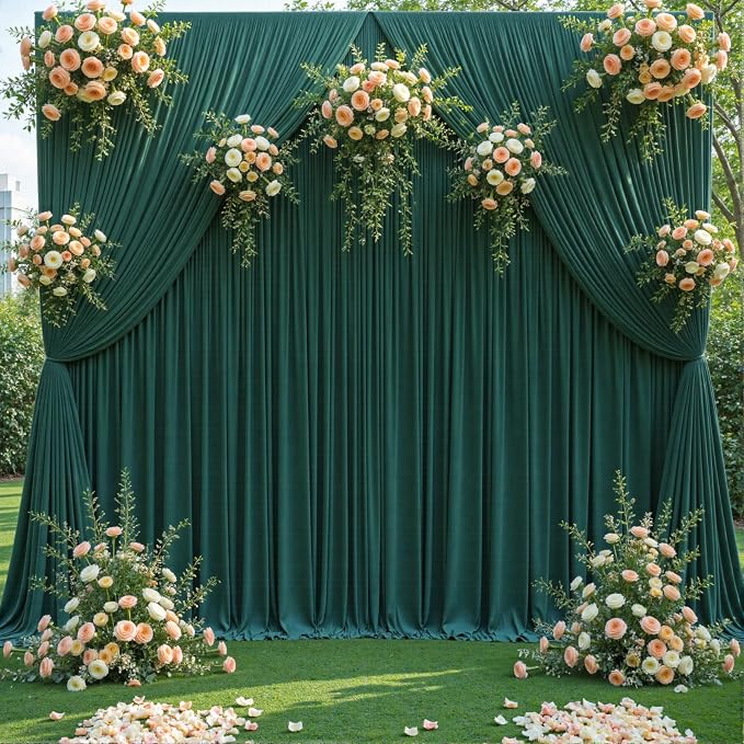 10 Panels Hunter Green Backdrop Curtains - Image 3
