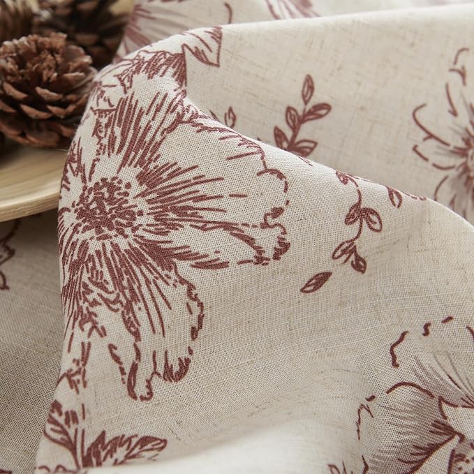 jinchan Red Floral Linen Curtains 45 Inch Vintage Back Tab 2 Panels | Light - Image 7