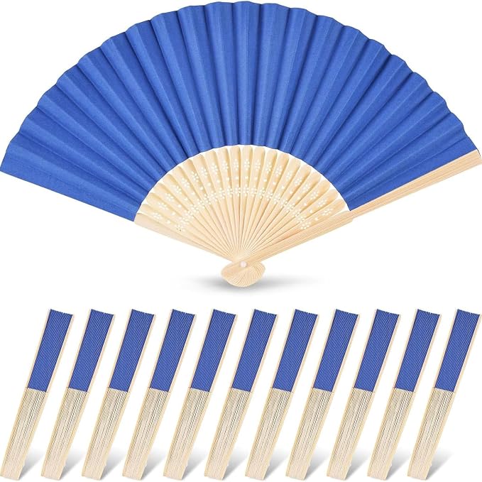 JOHOUSE 12 PCS Dark Blue Paper Fans Handheld, 8.3 Inch Foldable Hand Fan | by JOHOUSE