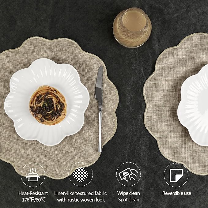 AHHFSMEI Round Faux Linen Placemats Set of 8 Heat Resistant Non-Slip Stain - Image 3
