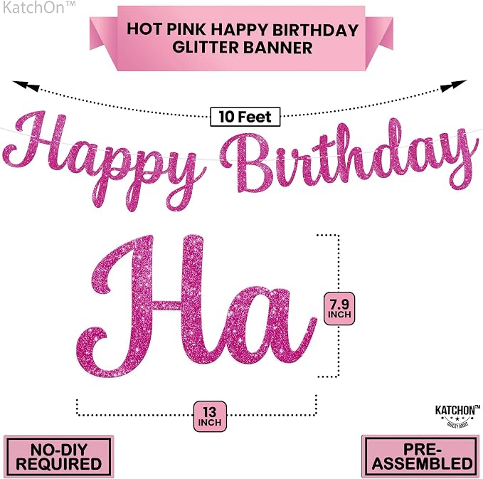 KatchOn Hot Pink Happy Birthday Banner 10 Ft - Image 2