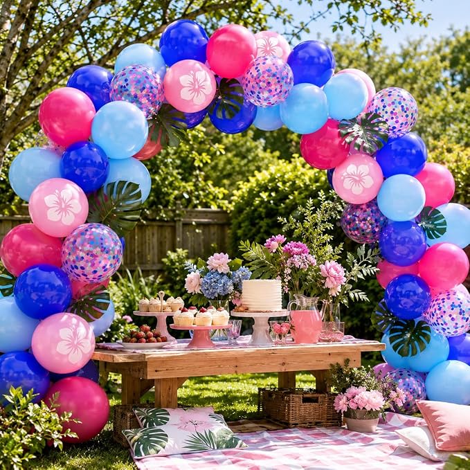 Pink and Blue Balloons, 12 Inch Royal Blue Hot Pink Confetti Balloons - Image 5