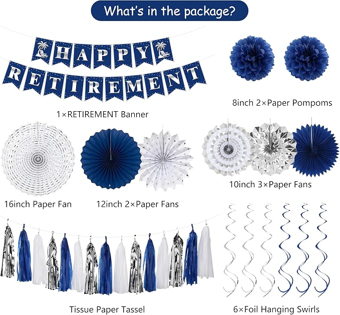 Blue Silver Retirement Party Decorations - Image 2