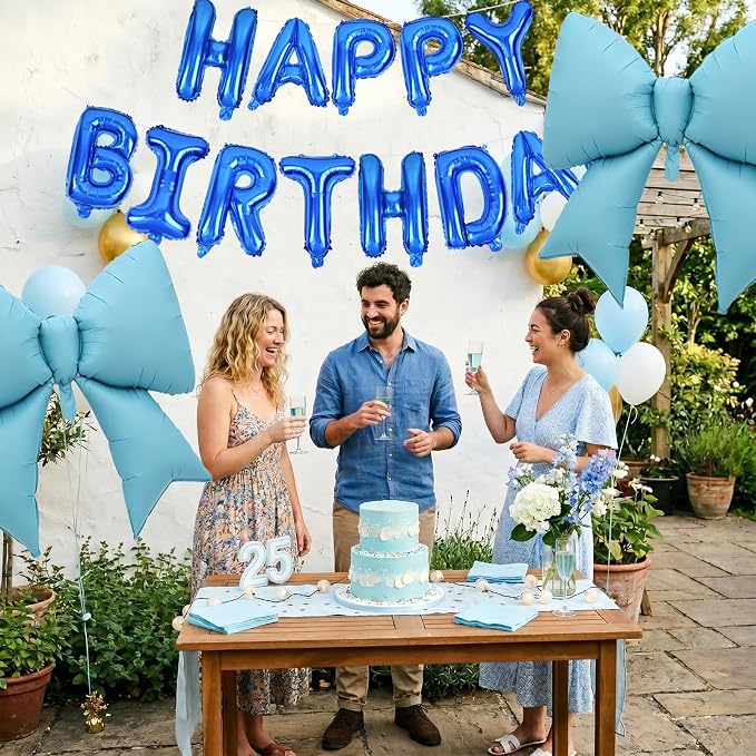 Vuzvuv Blue Happy Birthday Balloons, 38 Inches Huge Bow Aluminum Foil Balloons - Image 6