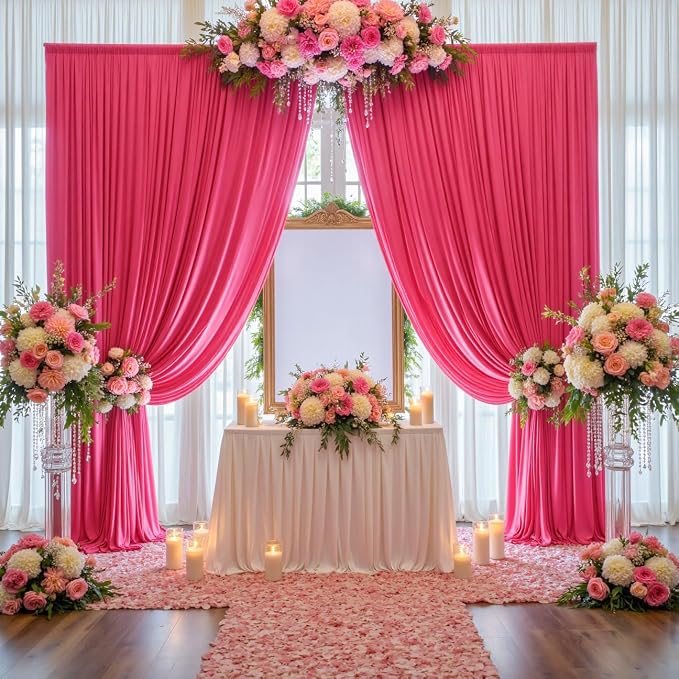 20 ft x 10 ft Wrinkle Free Fuchsia Backdrop Curtain - Image 4