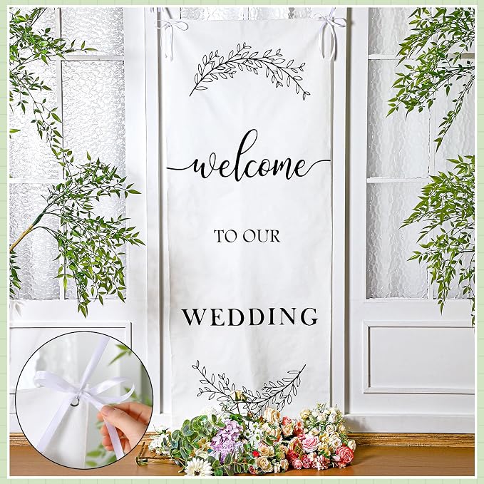 Yousoontic Welcome to Our Wedding Linen Rustic Wedding Welcome Banner Plain - Image 3