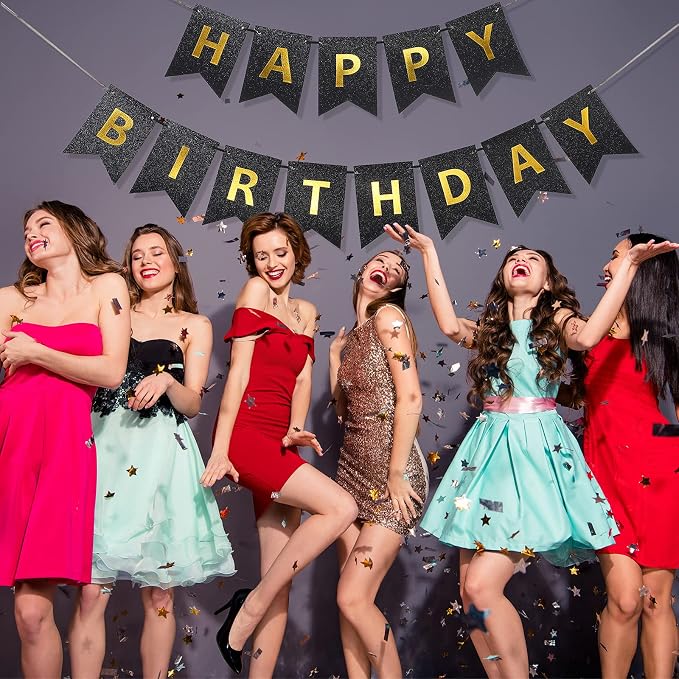 Clabby Glitter Black Happy Birthday Banner - Image 7