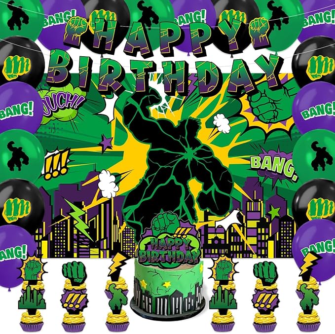42Pack Green Hero Party decoration pack include Banner, Honeycomb Centerpieces by Frerand
