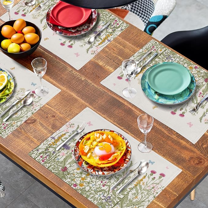 Rustic Wildflower Floral Placemats Set of 4 Spring Summer Vintage Flowers - Image 7