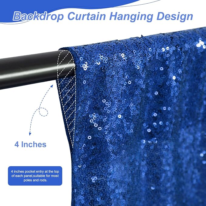 Sequin Backdrop Navy 6 Pieces 2FTx8FT Shimmer Birthday Wedding Photograph Baby - Image 4